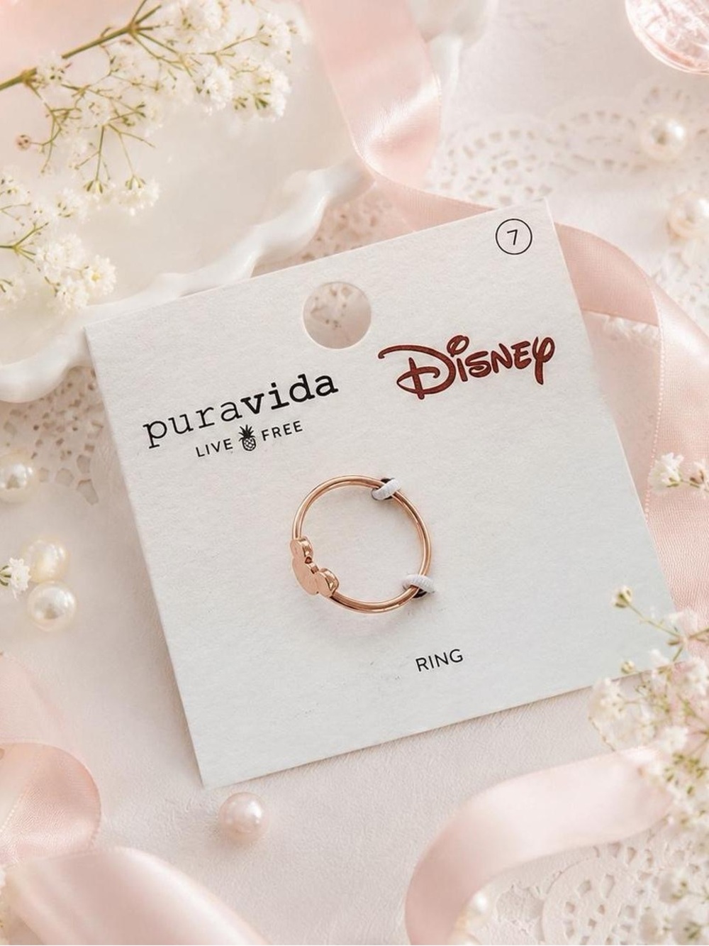 Pura Vida x Disney Delicate Mickey Head Ring Rose Gold Size 7